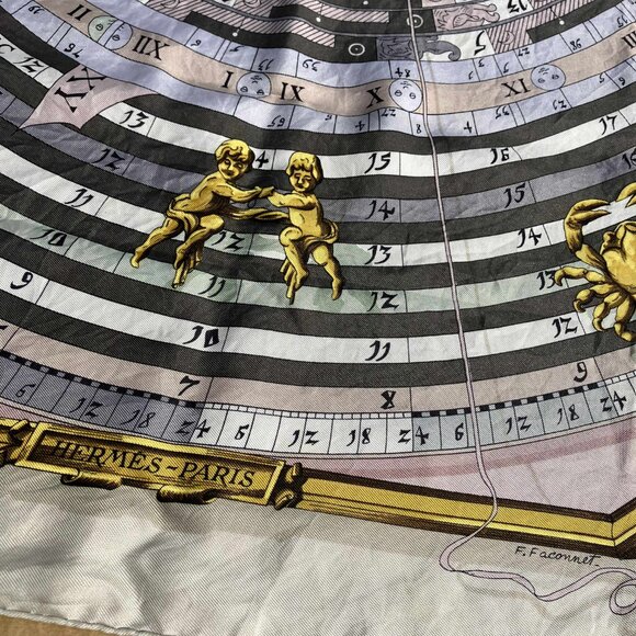 HERMES Dies Et Hore Square Silk Scarf Astrology Gray Multicolor Carre 90 - Picture 8 of 11